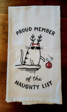 Load image into Gallery viewer, Funny Cat Naughty List Towel – Proud Member of the Naughty List Embroidered Hand Towel