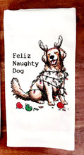 Load image into Gallery viewer, Feliz Naughty Dog Hand Towel 🐾 – Funny & Sarcastic Christmas Dog Towel – Embroidered Velour Holiday Towel – Naughty Pet Kitchen Decor