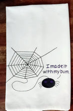 Load image into Gallery viewer, Funny Spider Hand Towel β βI Made It With My Bumβ β Halloween Bathroom Decor β Embroidered Kitchen Towel β Creepy Cute Gift β Spider Web Humor