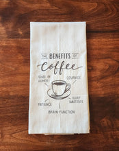 Load image into Gallery viewer, Sip Happens, Sarcastic Benefits of Coffee Tea Towel A Brew-tiful Addition to Your Kitchen Decor!