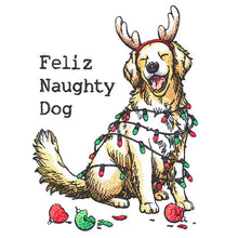 Load image into Gallery viewer, Feliz Naughty Dog Hand Towel 🐾 – Funny & Sarcastic Christmas Dog Towel – Embroidered Velour Holiday Towel – Naughty Pet Kitchen Decor